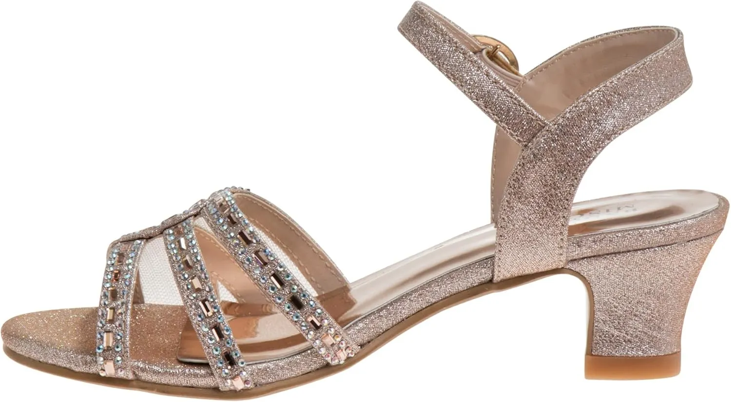 Badgley Mischka Girls Michelle Rhinestone Dress Pump Open toe Sandal - Gold/Rose/White/Silver (Little/Big kid)