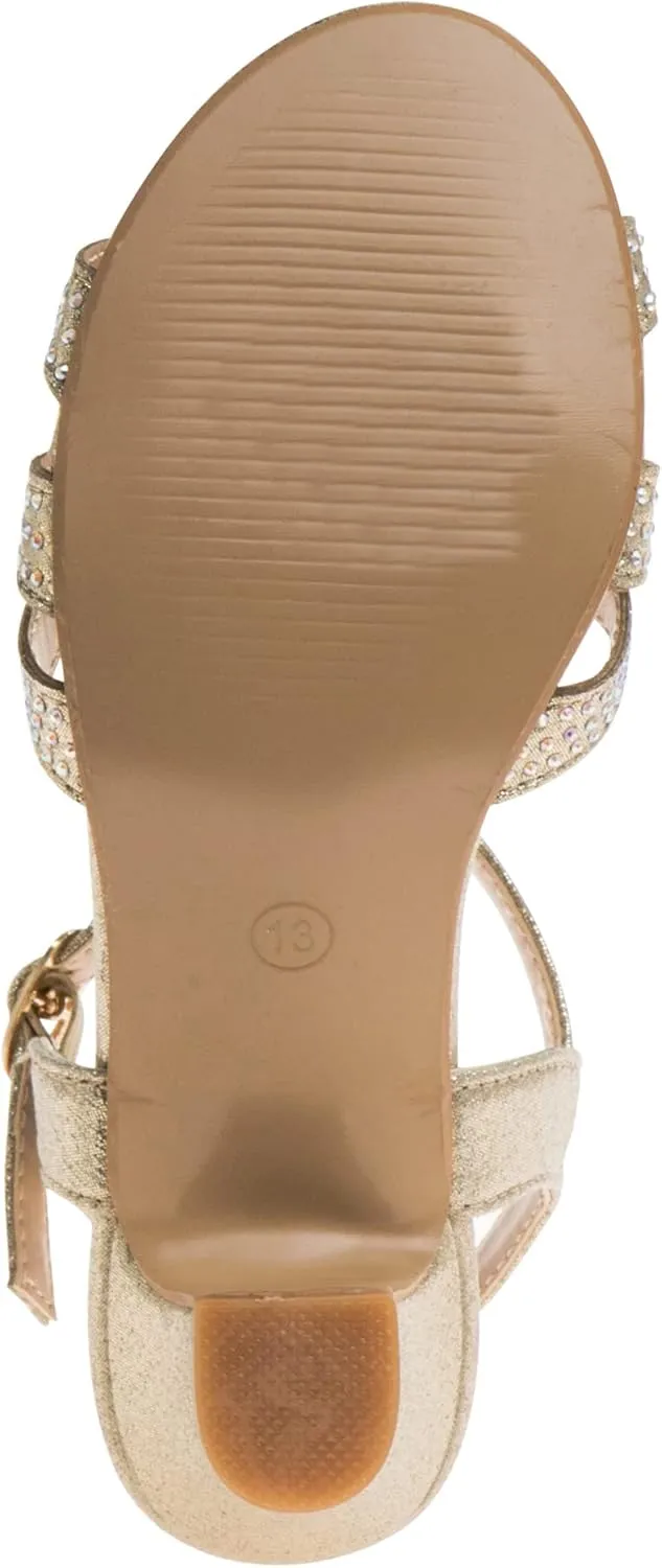Badgley Mischka Girls Michelle Rhinestone Dress Pump Open toe Sandal - Gold/Rose/White/Silver (Little/Big kid)