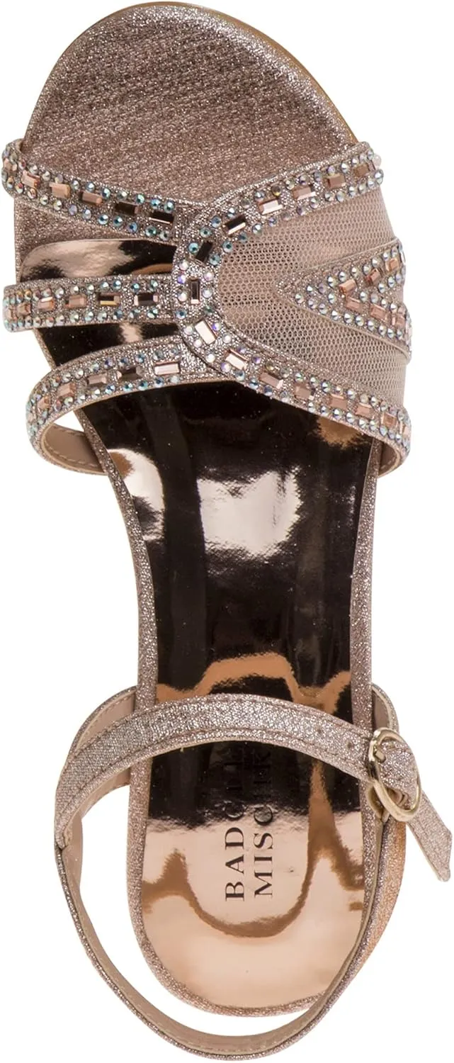 Badgley Mischka Girls Michelle Rhinestone Dress Pump Open toe Sandal - Gold/Rose/White/Silver (Little/Big kid)
