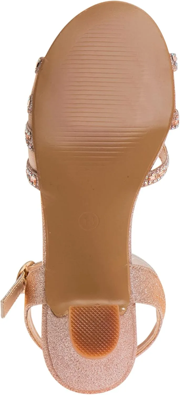 Badgley Mischka Girls Michelle Rhinestone Dress Pump Open toe Sandal - Gold/Rose/White/Silver (Little/Big kid)