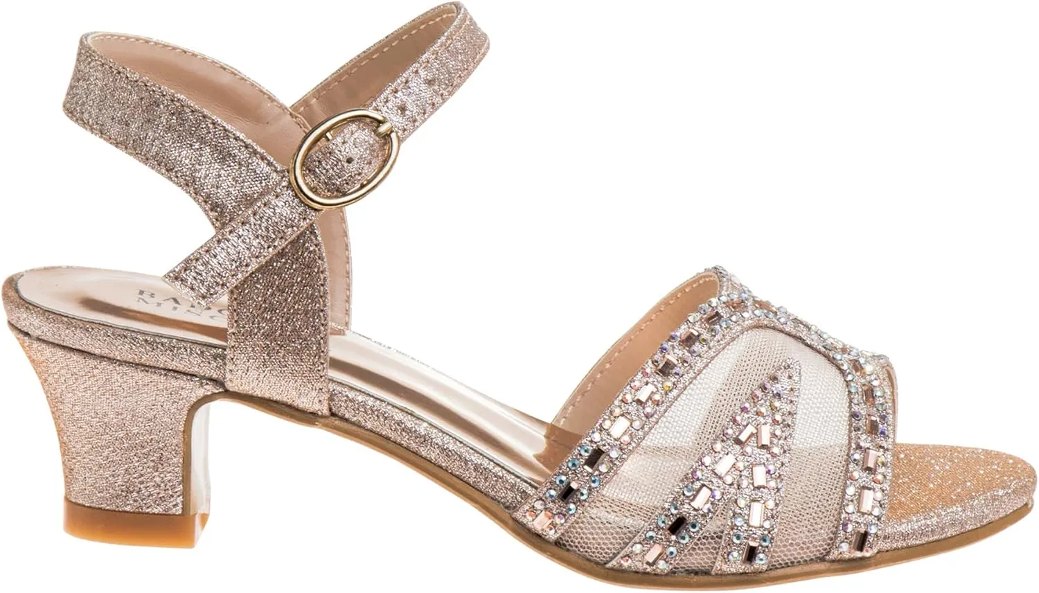 Badgley Mischka Girls Michelle Rhinestone Dress Pump Open toe Sandal - Gold/Rose/White/Silver (Little/Big kid)