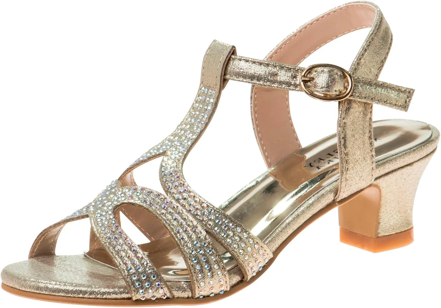 Badgley Mischka Girls Michelle Rhinestone Dress Pump Open toe Sandal - Gold/Rose/White/Silver (Little/Big kid)