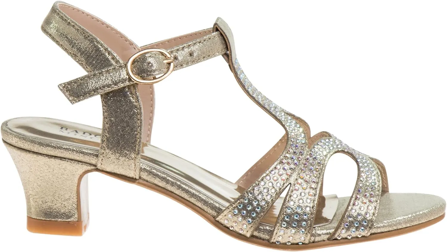 Badgley Mischka Girls Michelle Rhinestone Dress Pump Open toe Sandal - Gold/Rose/White/Silver (Little/Big kid)