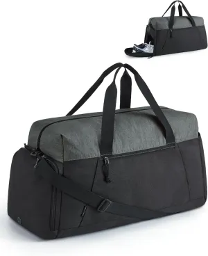 BAGSMART Foldable Travel Duffle Bag, Lightweight Weekender Duffel Bag With Shoe Compartment, Water Resistant Workout Duffle Sports Bag for Travel Yoga, Black