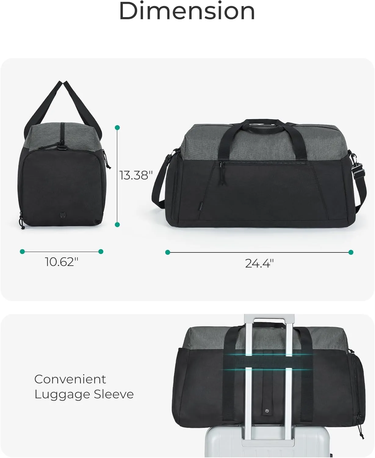 BAGSMART Foldable Travel Duffle Bag, Lightweight Weekender Duffel Bag With Shoe Compartment, Water Resistant Workout Duffle Sports Bag for Travel Yoga, Black