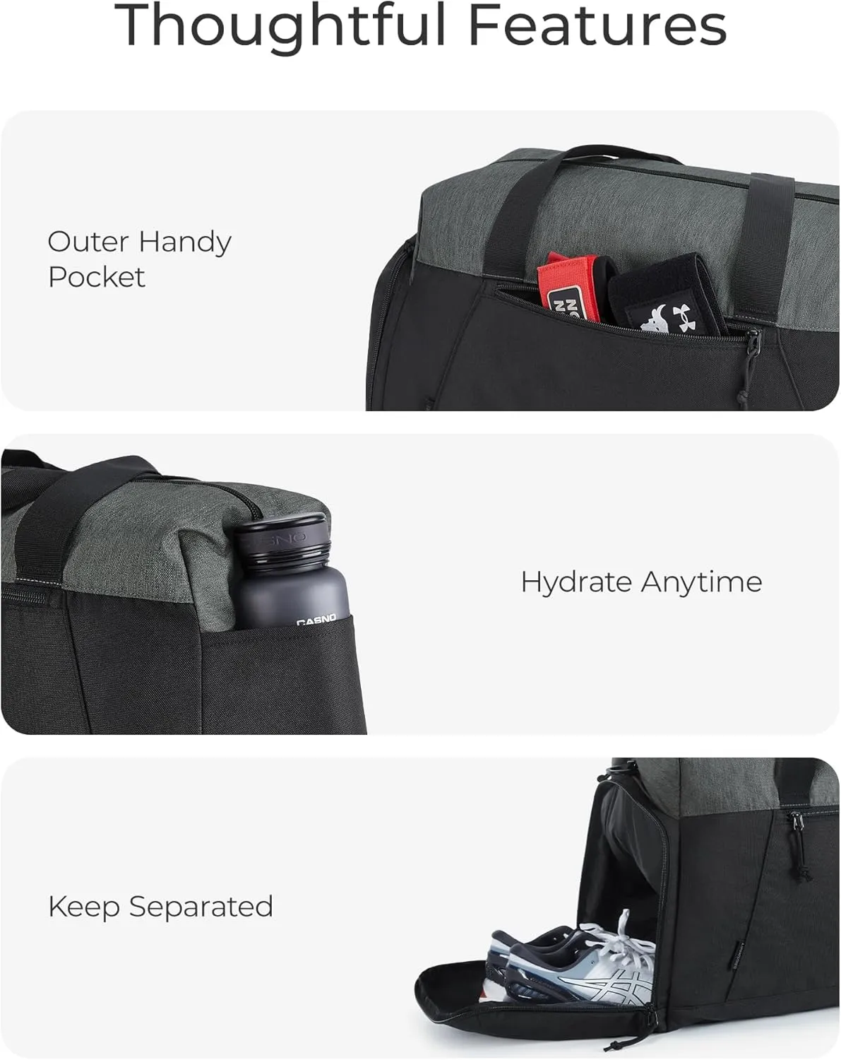 BAGSMART Foldable Travel Duffle Bag, Lightweight Weekender Duffel Bag With Shoe Compartment, Water Resistant Workout Duffle Sports Bag for Travel Yoga, Black
