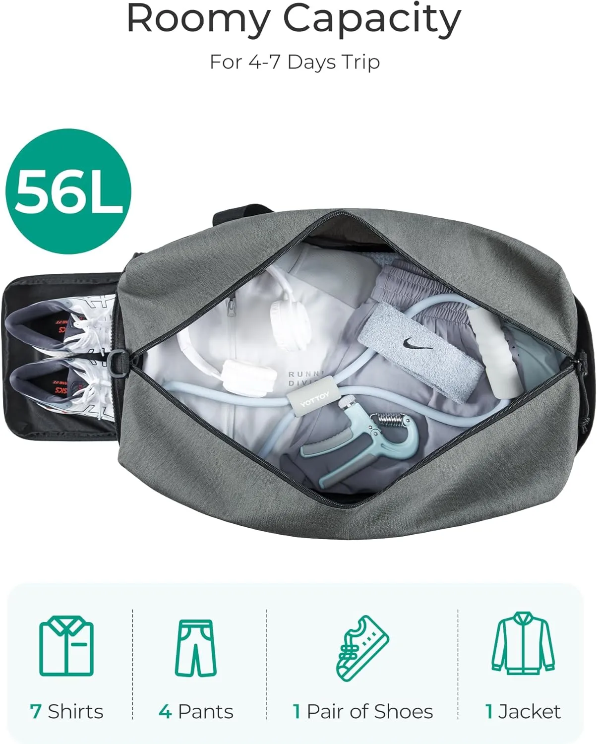 BAGSMART Foldable Travel Duffle Bag, Lightweight Weekender Duffel Bag With Shoe Compartment, Water Resistant Workout Duffle Sports Bag for Travel Yoga, Black