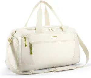 BAGSMART Gym Bag, 31L Sports Travel Duffle Bag With Shoe Compartment, Waterproof Travel Gym Duffel Bag for Men & Women, Carry On Weekender Workout Bag With Strap, Beige