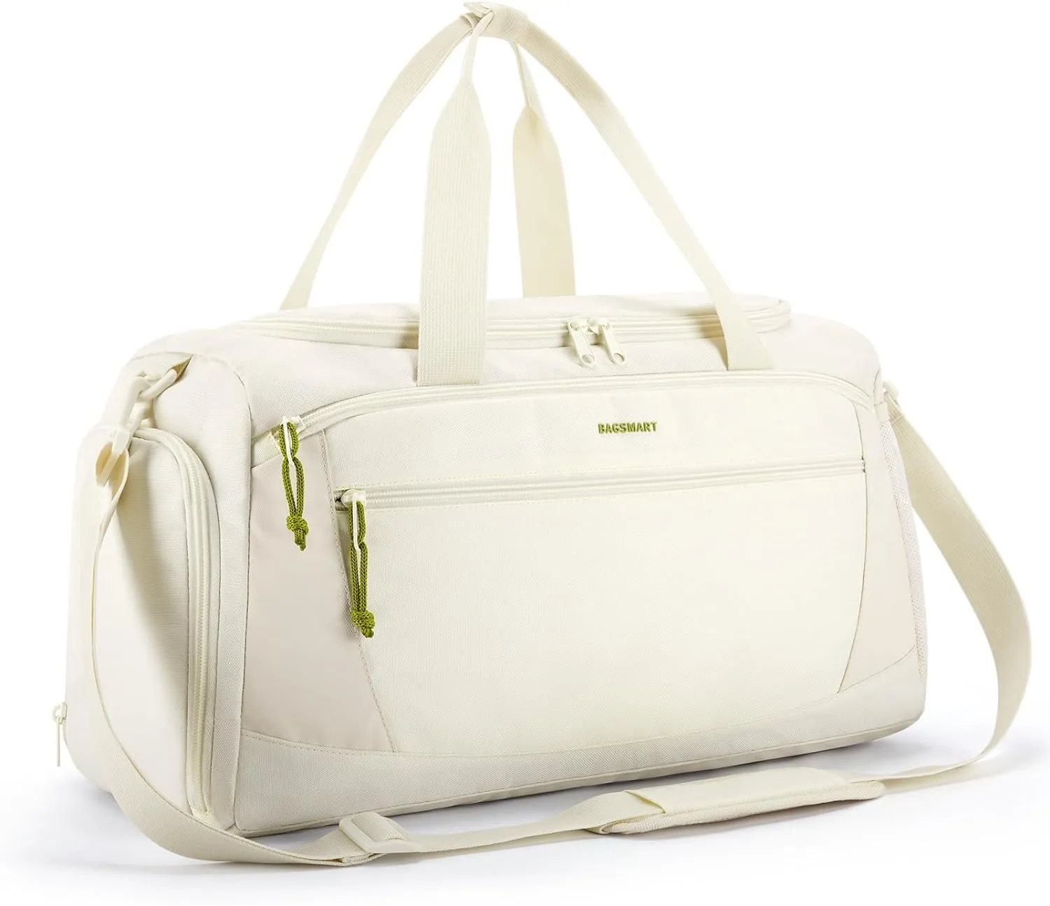 BAGSMART Gym Bag, 31L Sports Travel Duffle Bag With Shoe Compartment, Waterproof Travel Gym Duffel Bag for Men & Women, Carry On Weekender Workout Bag With Strap, Beige