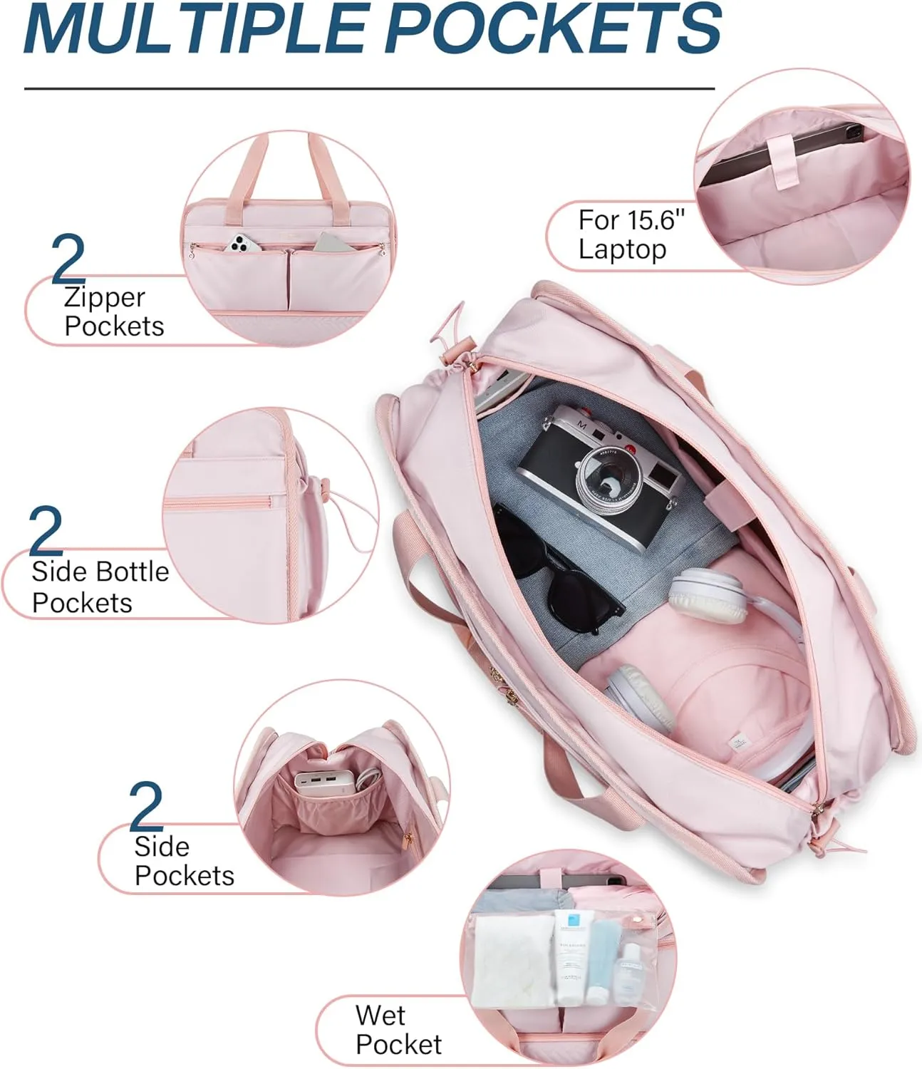 BAGSMART Women's 40L Weekender Travel Duffel Gym Bag with Shoe Compartment, Carry on Overnight Bag