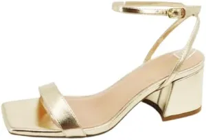 BAMBOO Entire-04 Womens Open Square Toe Ankle Strap with Buckle Low Block Heeled Sandal