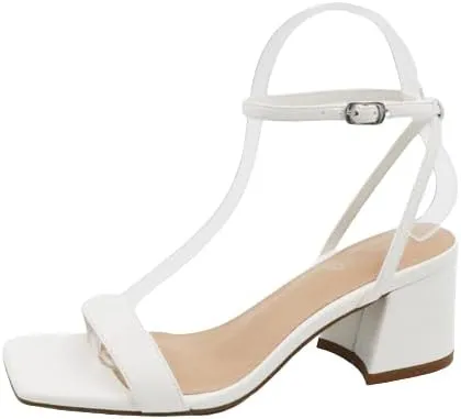 BAMBOO Entire-04 Womens Open Square Toe Ankle Strap with Buckle Low Block Heeled Sandal