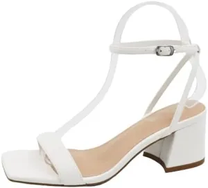 BAMBOO Entire-04 Womens Open Square Toe Ankle Strap with Buckle Low Block Heeled Sandal