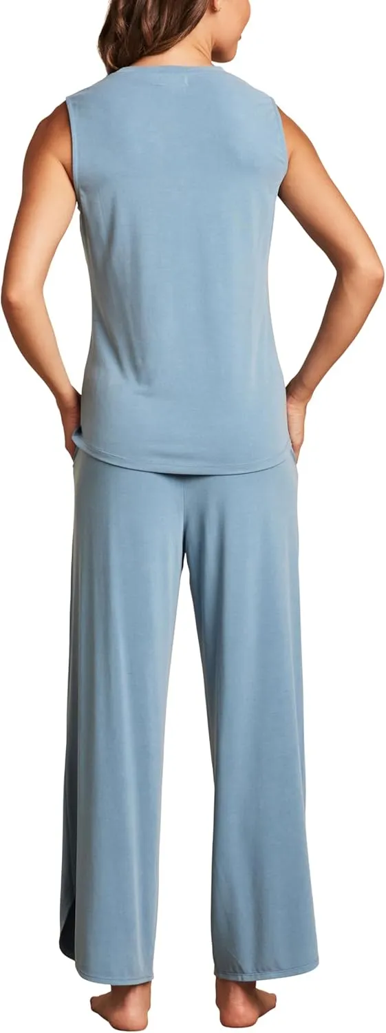 Barefoot Dreams womens Sand Washed Jersey Cropped Wide Leg Pant Set