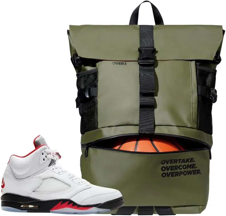 Basketball Backpack Large with Shoe & Laptop Compartment - Versatile Bag, Soccer, Football and Travel - (Green Military)