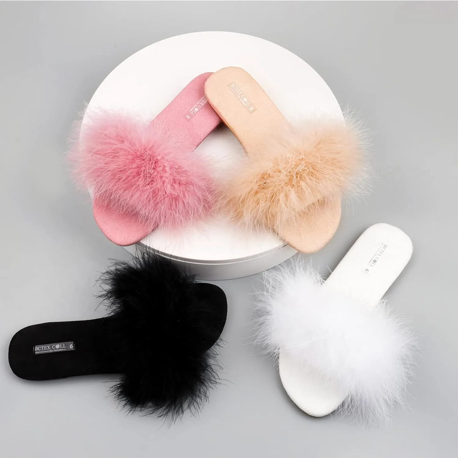 BCTEX COLL Women's Fluffy Pom Pom Feather Slipper Memory Foam Cozy Slippers House Bedroom Fuzzy Slippers for Women