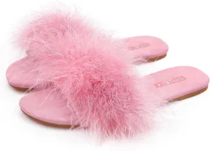 BCTEX COLL Women's Fluffy Pom Pom Feather Slipper Memory Foam Cozy Slippers House Bedroom Fuzzy Slippers for Women