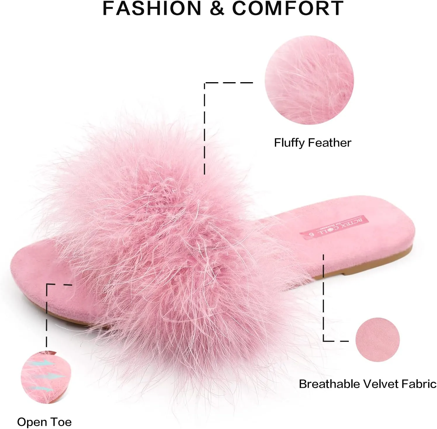 BCTEX COLL Women's Fluffy Pom Pom Feather Slipper Memory Foam Cozy Slippers House Bedroom Fuzzy Slippers for Women