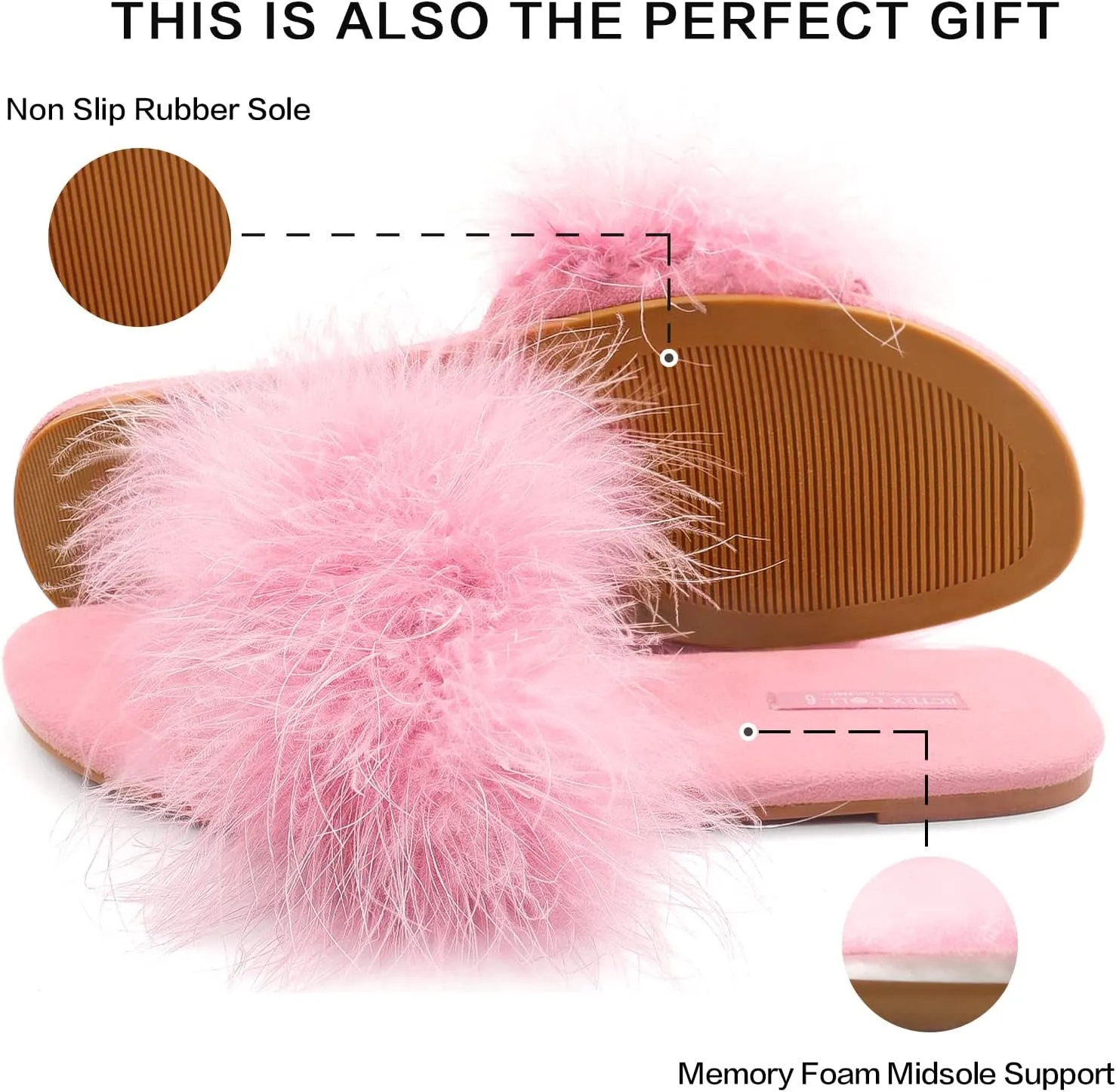 BCTEX COLL Women's Fluffy Pom Pom Feather Slipper Memory Foam Cozy Slippers House Bedroom Fuzzy Slippers for Women
