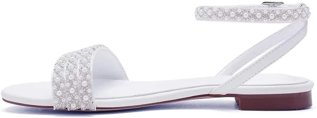 Beach Wedding Shoes for Bride Flat Bridal Sandals for Women