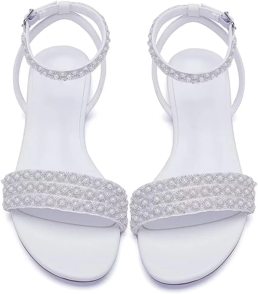Beach Wedding Shoes for Bride Flat Bridal Sandals for Women