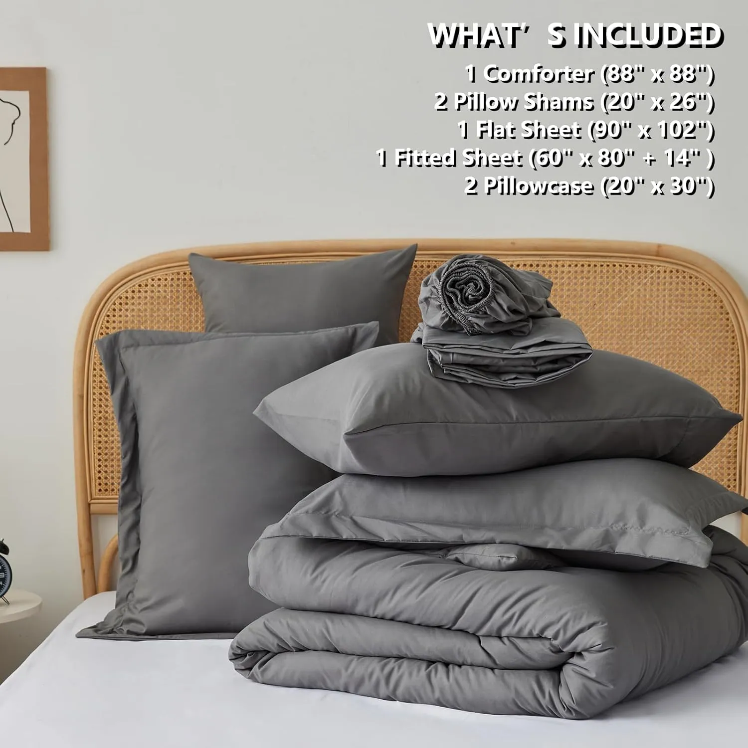 Bed in a Bag King Grey King Size Bed Set 7 Pieces King Bed in a Bag Set with Comforter, Fitted Sheets, Flat Sheets, Pillow Shams and Pillowcases