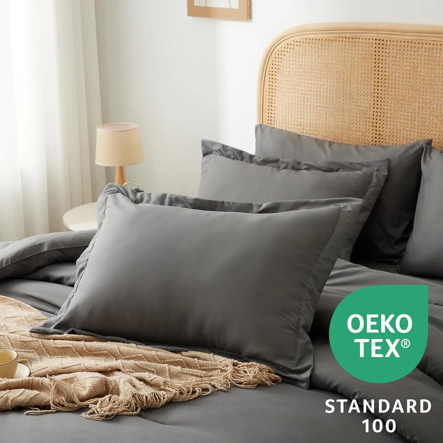 Bed in a Bag King Grey King Size Bed Set 7 Pieces King Bed in a Bag Set with Comforter, Fitted Sheets, Flat Sheets, Pillow Shams and Pillowcases