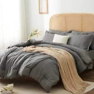 Bed in a Bag King Grey King Size Bed Set 7 Pieces King Bed in a Bag Set with Comforter, Fitted Sheets, Flat Sheets, Pillow Shams and Pillowcases
