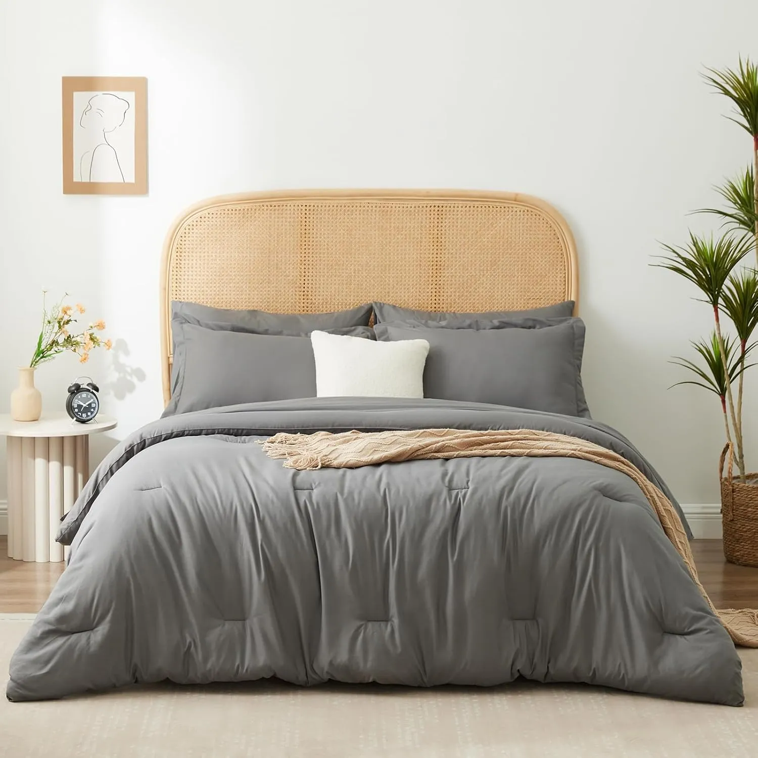 Bed in a Bag King Grey King Size Bed Set 7 Pieces King Bed in a Bag Set with Comforter, Fitted Sheets, Flat Sheets, Pillow Shams and Pillowcases