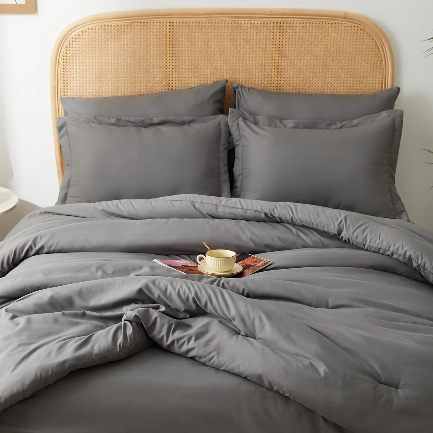 Bed in a Bag King Grey King Size Bed Set 7 Pieces King Bed in a Bag Set with Comforter, Fitted Sheets, Flat Sheets, Pillow Shams and Pillowcases
