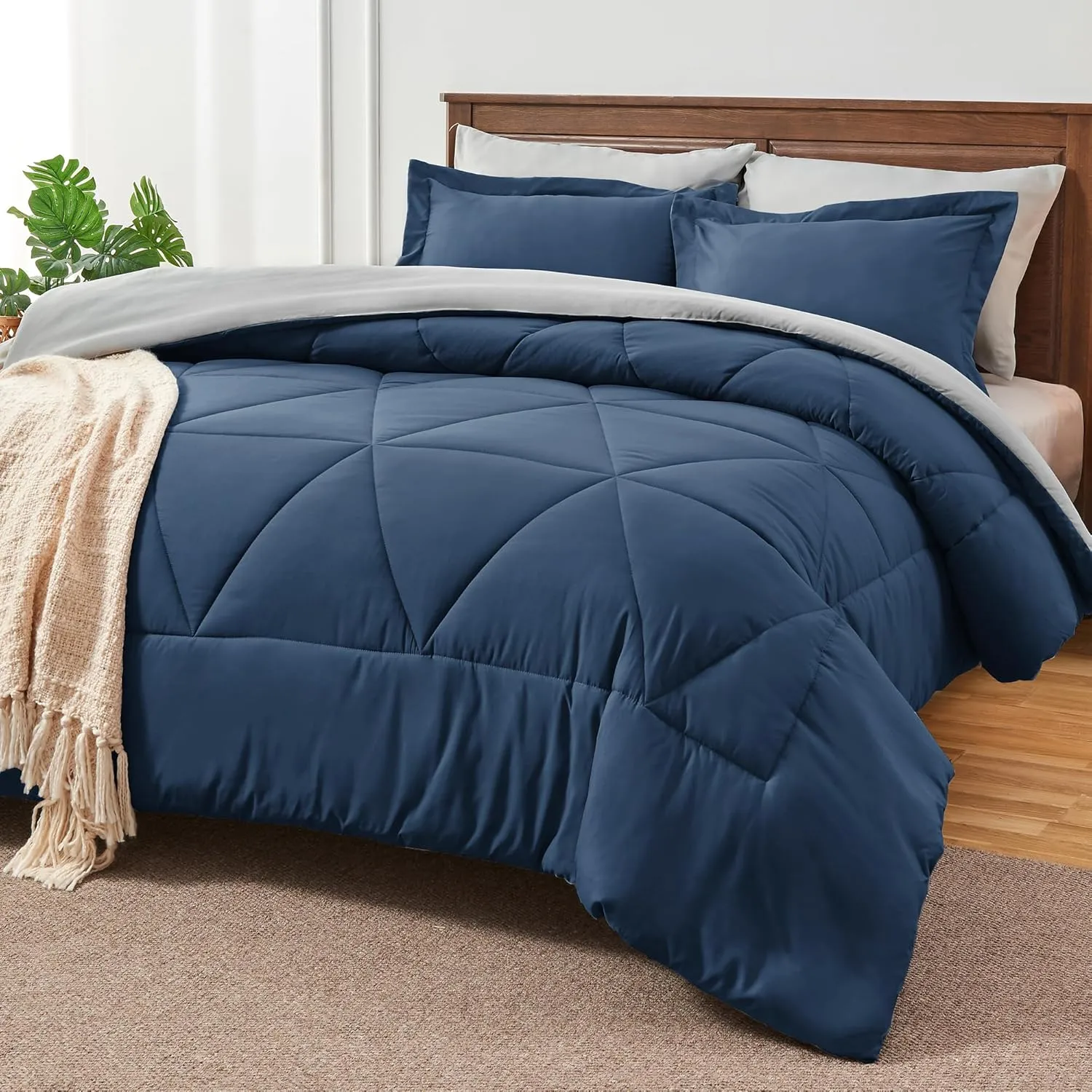 BEDELITE Twin Comforter Set 5 Pieces Bed in A Bag - Soft Microfiber Reversible Calm Blue Bed Set with Comforters, Sheets, Pillowcase & Sham, Cozy Luxury Bedding Sets for All Season
