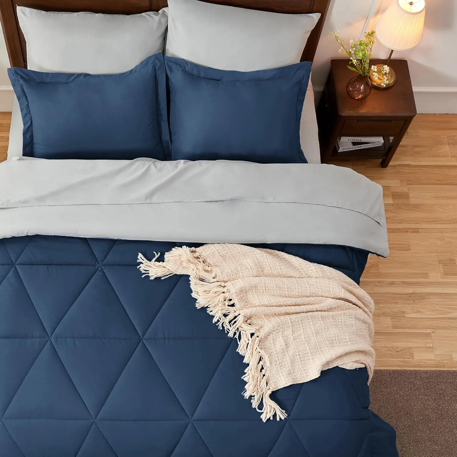 BEDELITE Twin Comforter Set 5 Pieces Bed in A Bag - Soft Microfiber Reversible Calm Blue Bed Set with Comforters, Sheets, Pillowcase & Sham, Cozy Luxury Bedding Sets for All Season