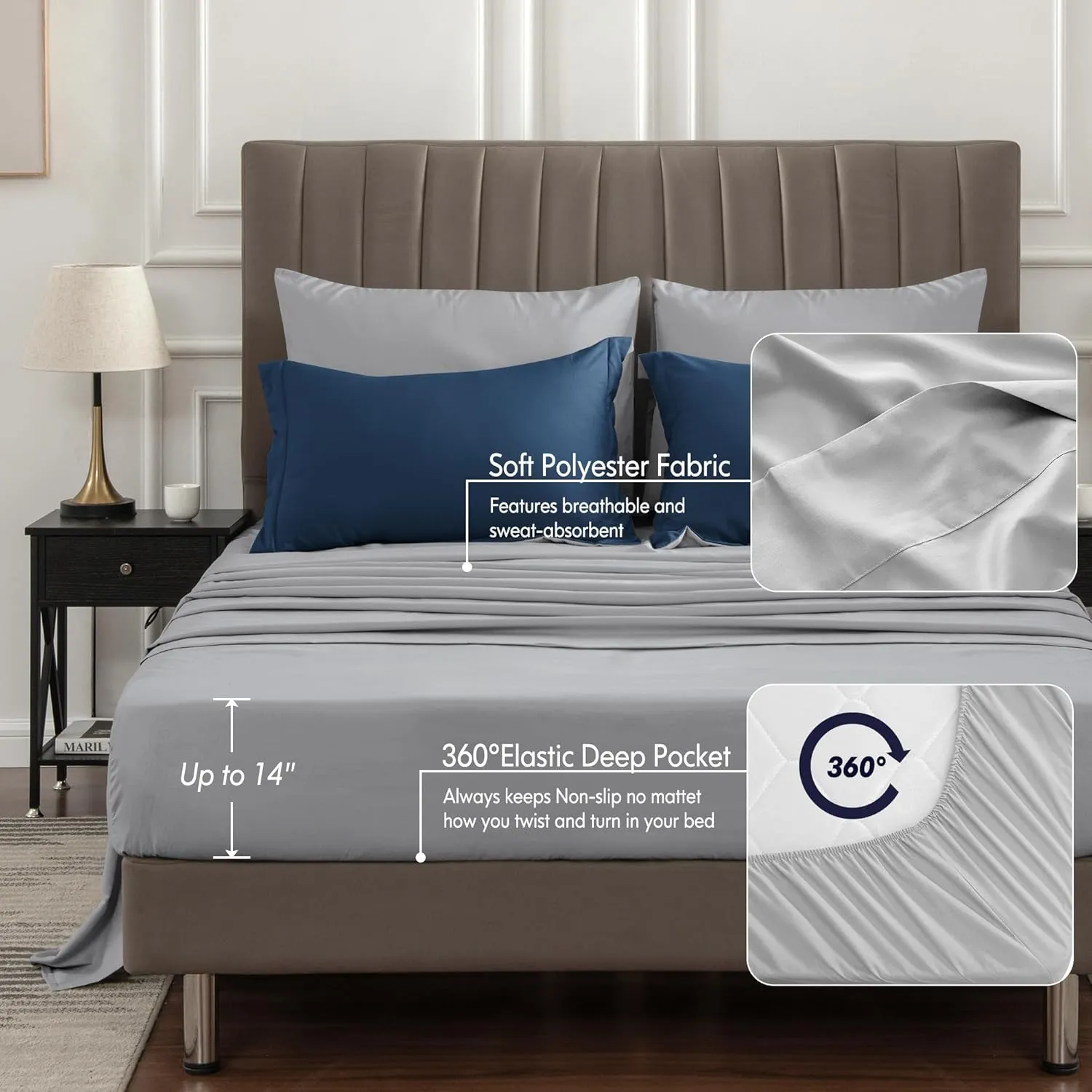 BEDELITE Twin Comforter Set 5 Pieces Bed in A Bag - Soft Microfiber Reversible Calm Blue Bed Set with Comforters, Sheets, Pillowcase & Sham, Cozy Luxury Bedding Sets for All Season