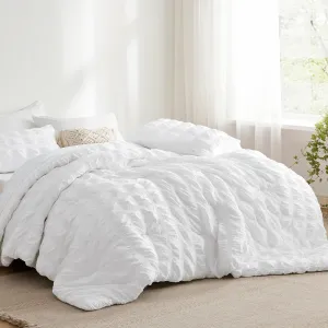 Bedsure Bed in a Bag King - 7 Pieces Plaid Seersucker Bedding Comforter Sets, Soft Lightweight White Boho Bed Set with Comforters King Size, Sheets, Pillowcases & Shams