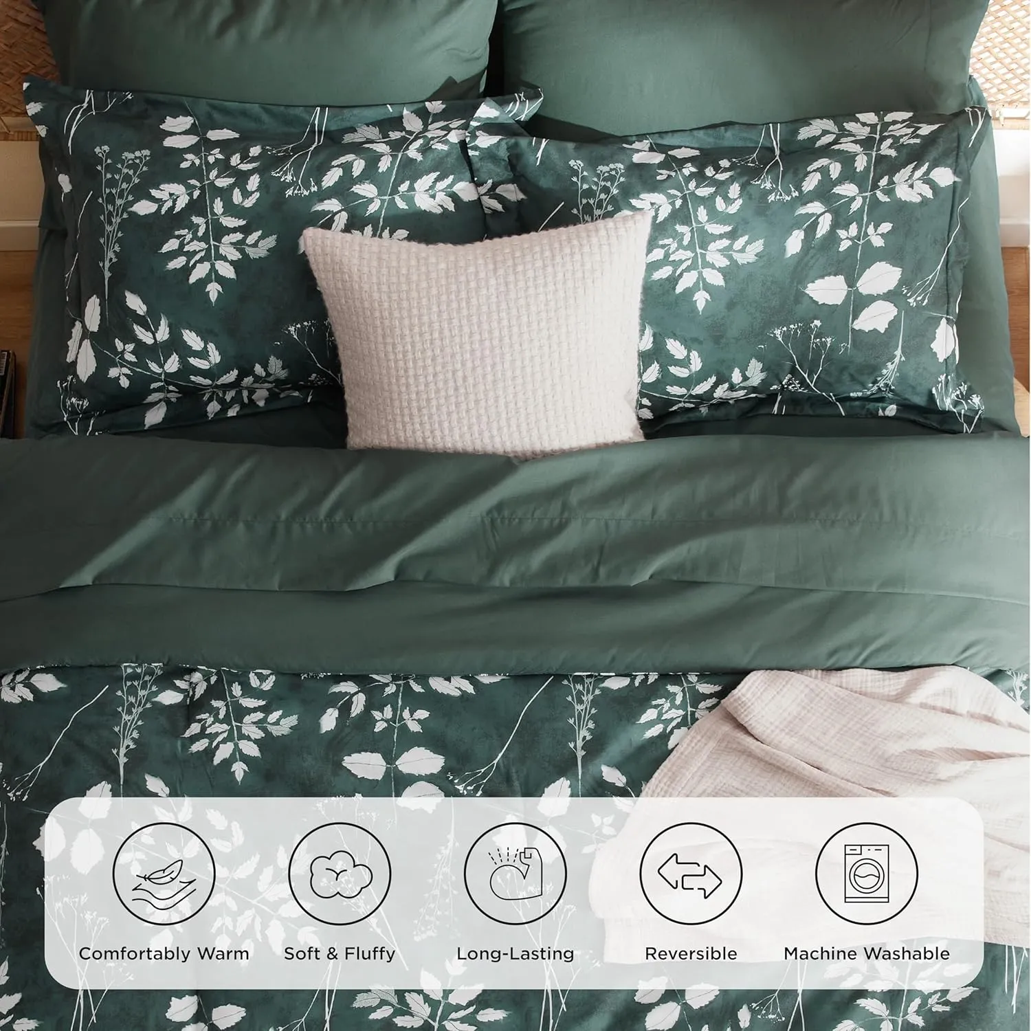 Bedsure Forest Green Twin XL Comforter Set - 5 Pieces Floral Bedding Sets Twin XL Bed in a Bag with Reversible Botanical Flowers Comforter, Sheets, Pillowcase & Sham
