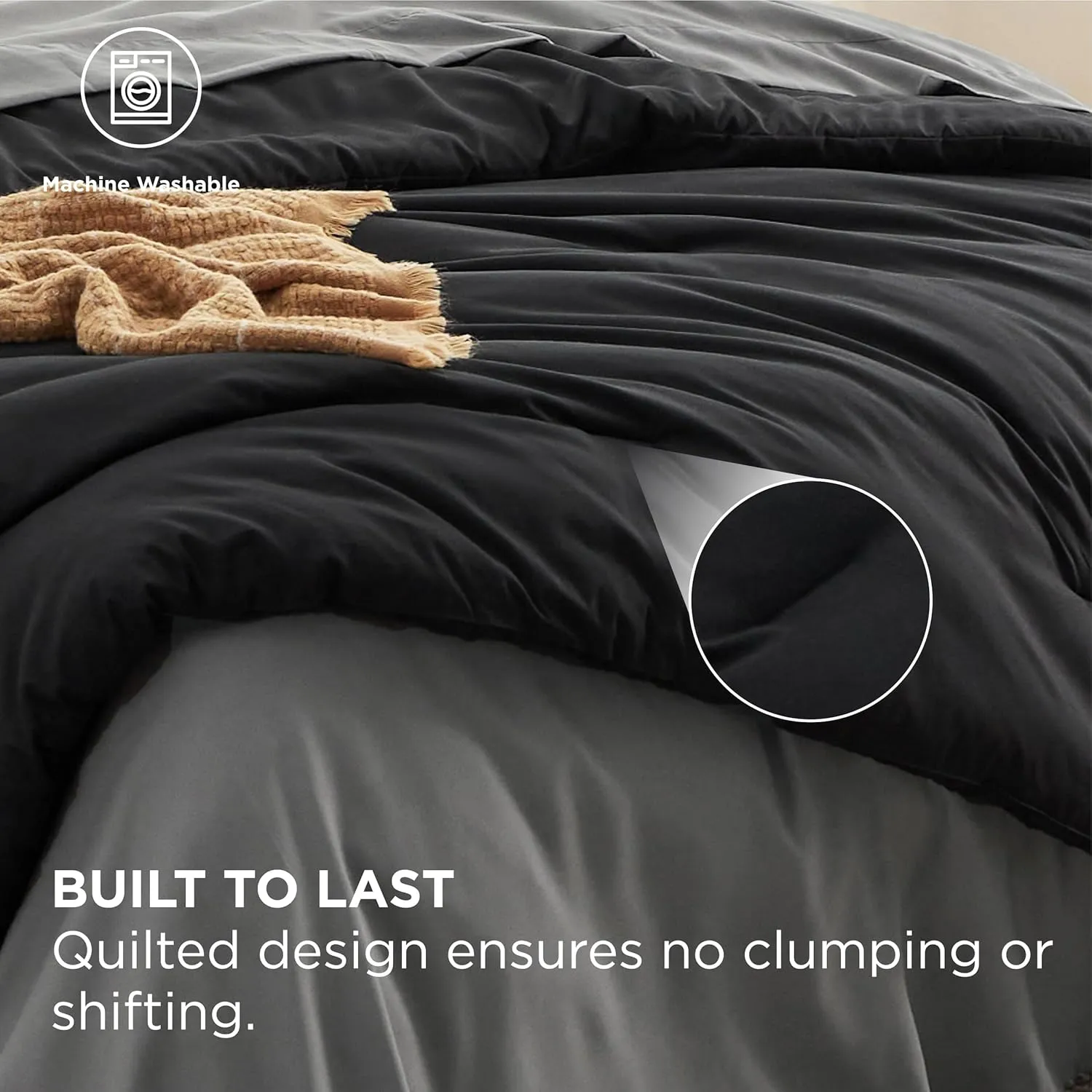 Bedsure Full Size Comforter Set - 7 Pieces Black Full Bedding Set for All Seasons, Boho Contrasting Design Bed in a Bag with Comforter, Sheets, Pillowcases & Shams