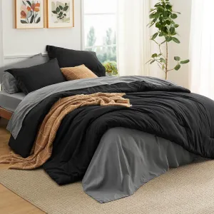 Bedsure Full Size Comforter Set - 7 Pieces Black Full Bedding Set for All Seasons, Boho Contrasting Design Bed in a Bag with Comforter, Sheets, Pillowcases & Shams