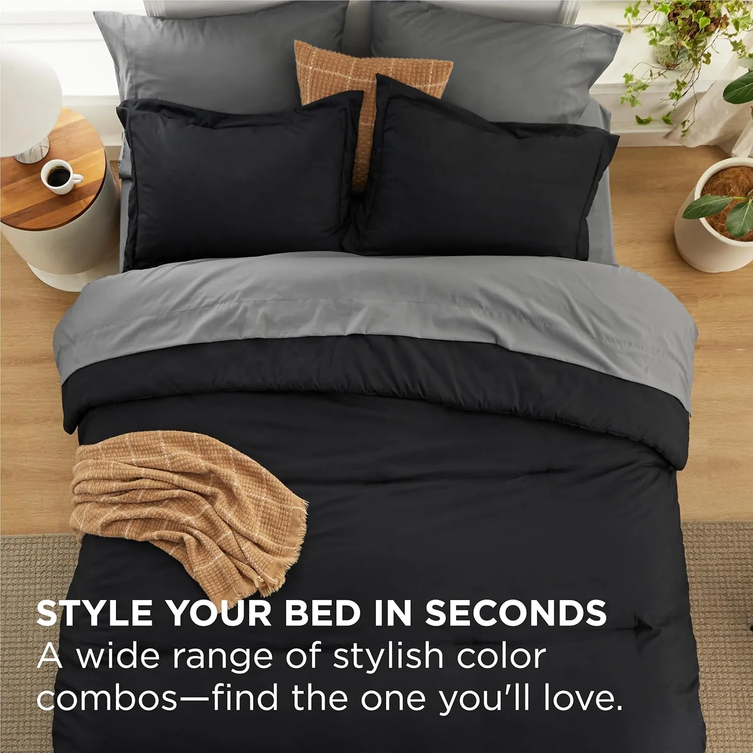 Bedsure Full Size Comforter Set - 7 Pieces Black Full Bedding Set for All Seasons, Boho Contrasting Design Bed in a Bag with Comforter, Sheets, Pillowcases & Shams