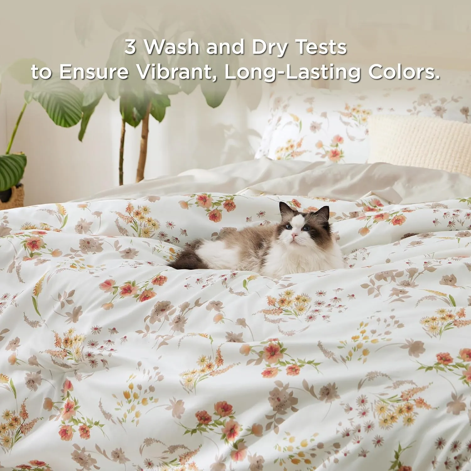 Bedsure King Comforter Sets - 7 Pieces Floral White Bed Set, Tree Branch Pattern Printed Bed in a Bag King with Comforter, Sheets, Pillowcases & Shams