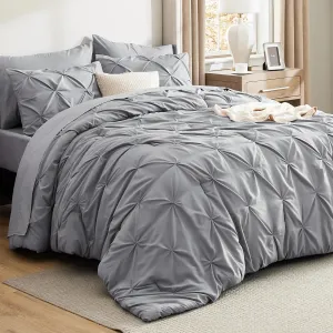 Bedsure King Size Comforter Set - Bedding Sets King 7 Pieces, Pintuck Bed in a Bag Grey Bed Set with Comforter, Sheets, Pillowcases & Shams