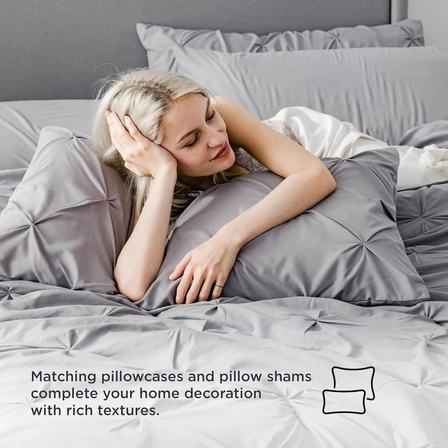 Bedsure King Size Comforter Set - Bedding Sets King 7 Pieces, Pintuck Bed in a Bag Grey Bed Set with Comforter, Sheets, Pillowcases & Shams