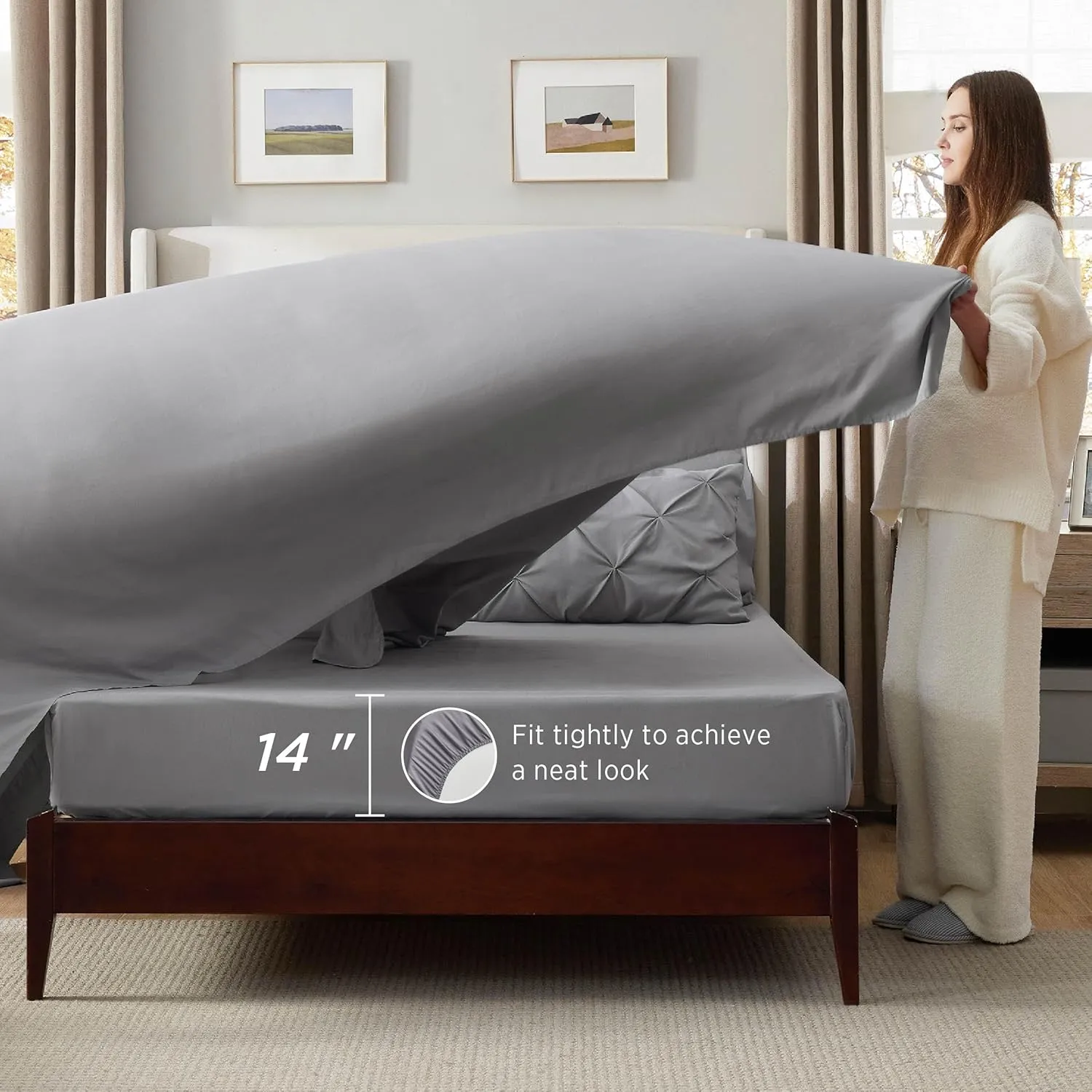 Bedsure King Size Comforter Set - Bedding Sets King 7 Pieces, Pintuck Bed in a Bag Grey Bed Set with Comforter, Sheets, Pillowcases & Shams