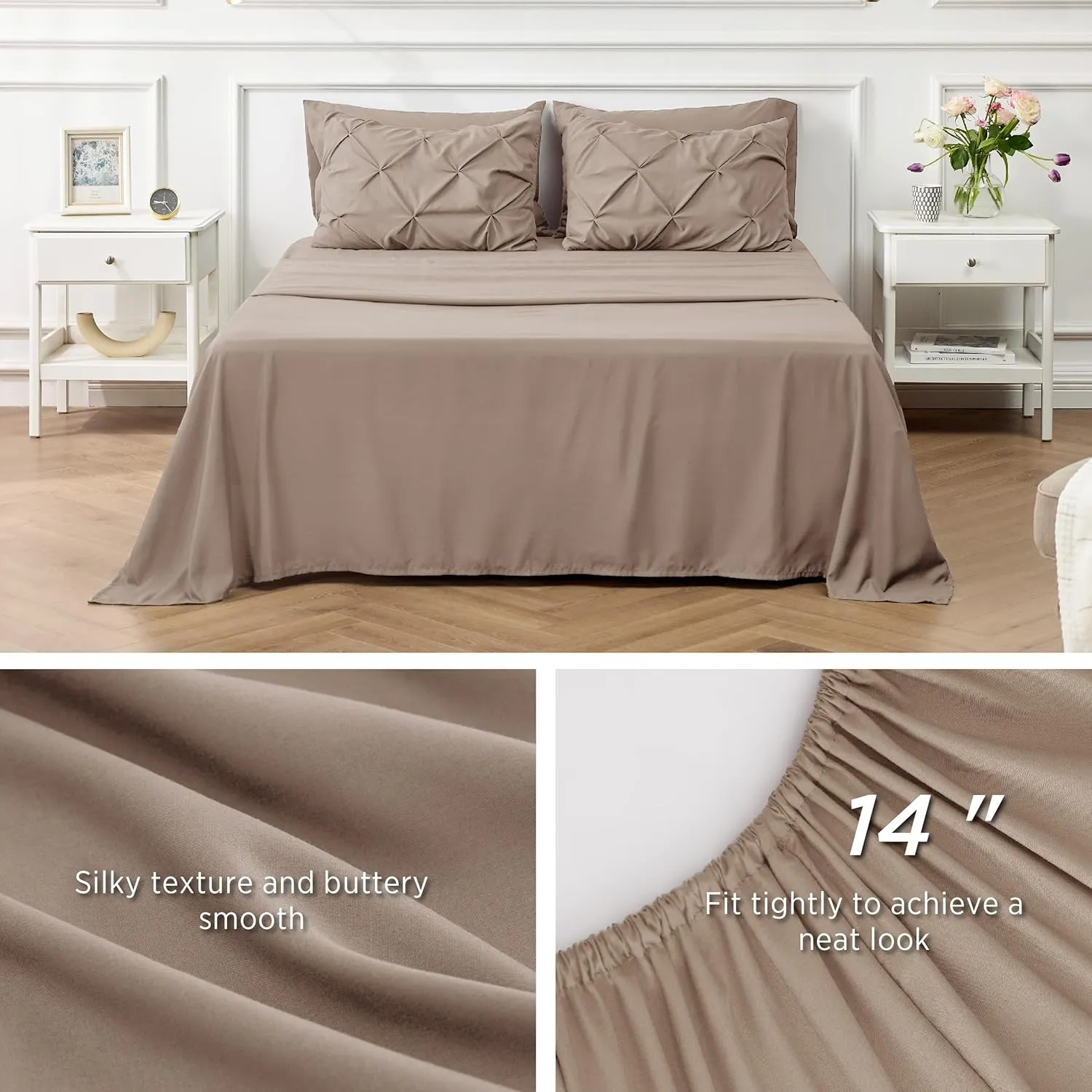 Bedsure King Size Comforter Set Khaki - Bed in a Bag King Size 7 Pieces, GentleSoft™ Pintuck Bed Set Gift for Family, Pinch Pleat Khaki Comforter with Sheets, Pillowcases & Shams