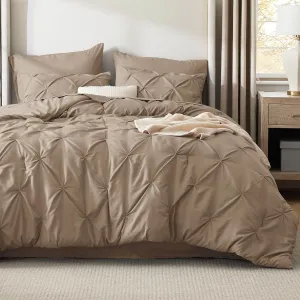 Bedsure King Size Comforter Set Khaki - Bed in a Bag King Size 7 Pieces, GentleSoft™ Pintuck Bed Set Gift for Family, Pinch Pleat Khaki Comforter with Sheets, Pillowcases & Shams