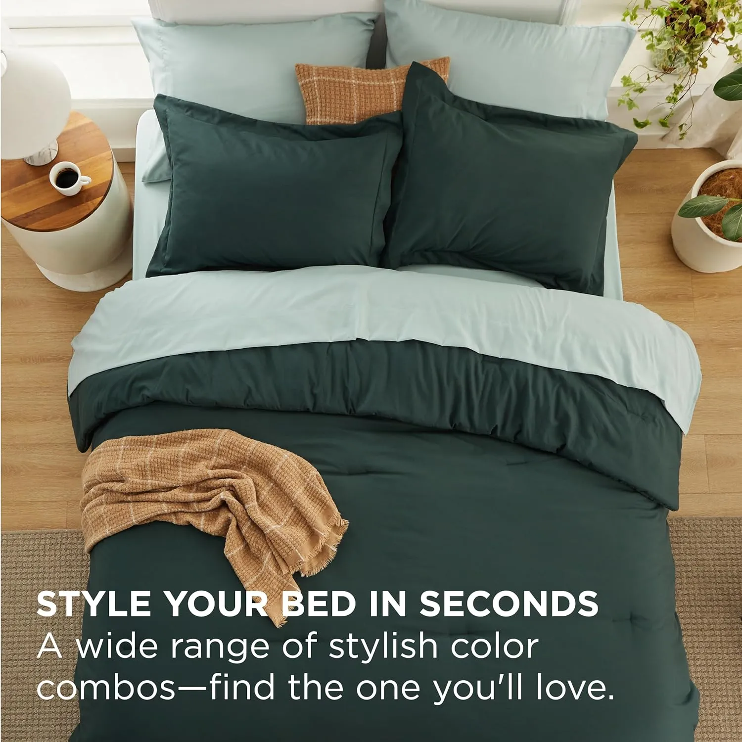 Bedsure Queen Comforter Set - 7 Pieces Forest Green Queen Bedding Set for All Seasons, Boho Contrasting Design Bed in a Bag with Comforter, Sheets, Pillowcases & Shams