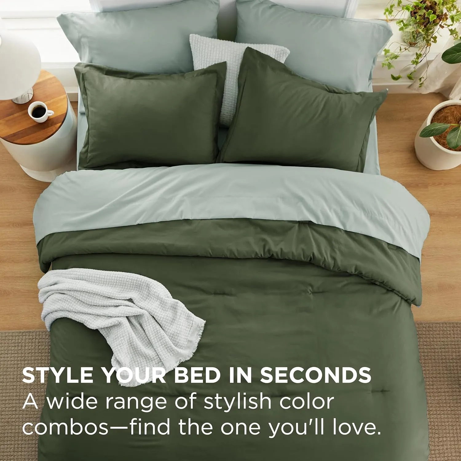 Bedsure Queen Comforter Set - 7 Pieces Olive Green Queen Bedding Set for All Seasons, Boho Contrasting Design Bed in a Bag with Comforter, Sheets, Pillowcases & Shams