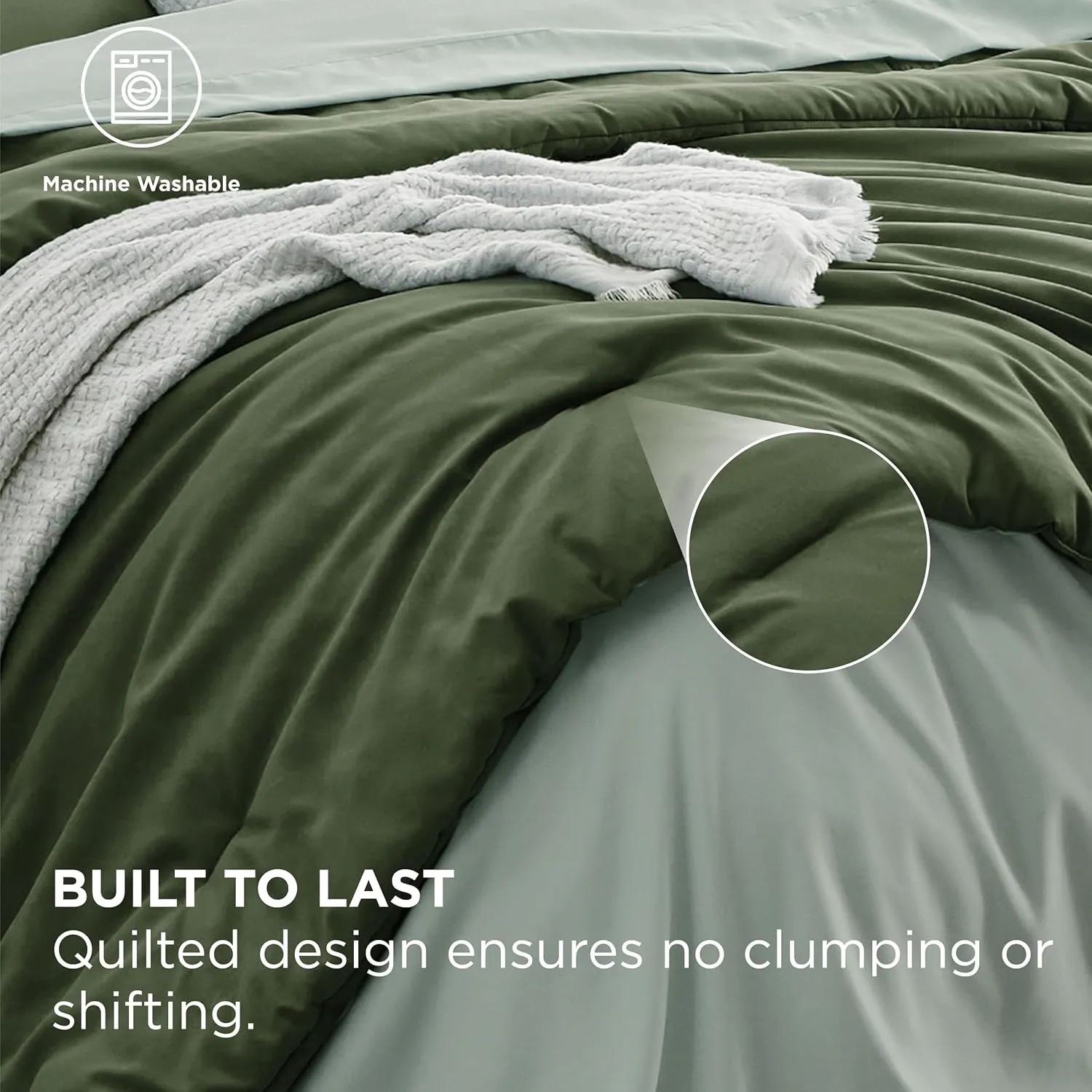 Bedsure Queen Comforter Set - 7 Pieces Olive Green Queen Bedding Set for All Seasons, Boho Contrasting Design Bed in a Bag with Comforter, Sheets, Pillowcases & Shams