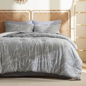Bedsure Queen Comforter Sets - 7 Pieces Floral Smoky Grey Bed Set, Tree Branch Pattern Printed Bed in a Bag Queen with Comforter, Sheets, Pillowcases & Shams