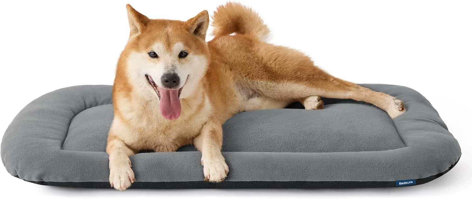 Bedsure Washable Dog Crate Pad for Large Dogs, Flat Puppy Kennel Dog Bed for Crate, Ultra Soft Fleece Pet Sleeping Mat with Non-Slip Bottom, Light Grey 35"x22"