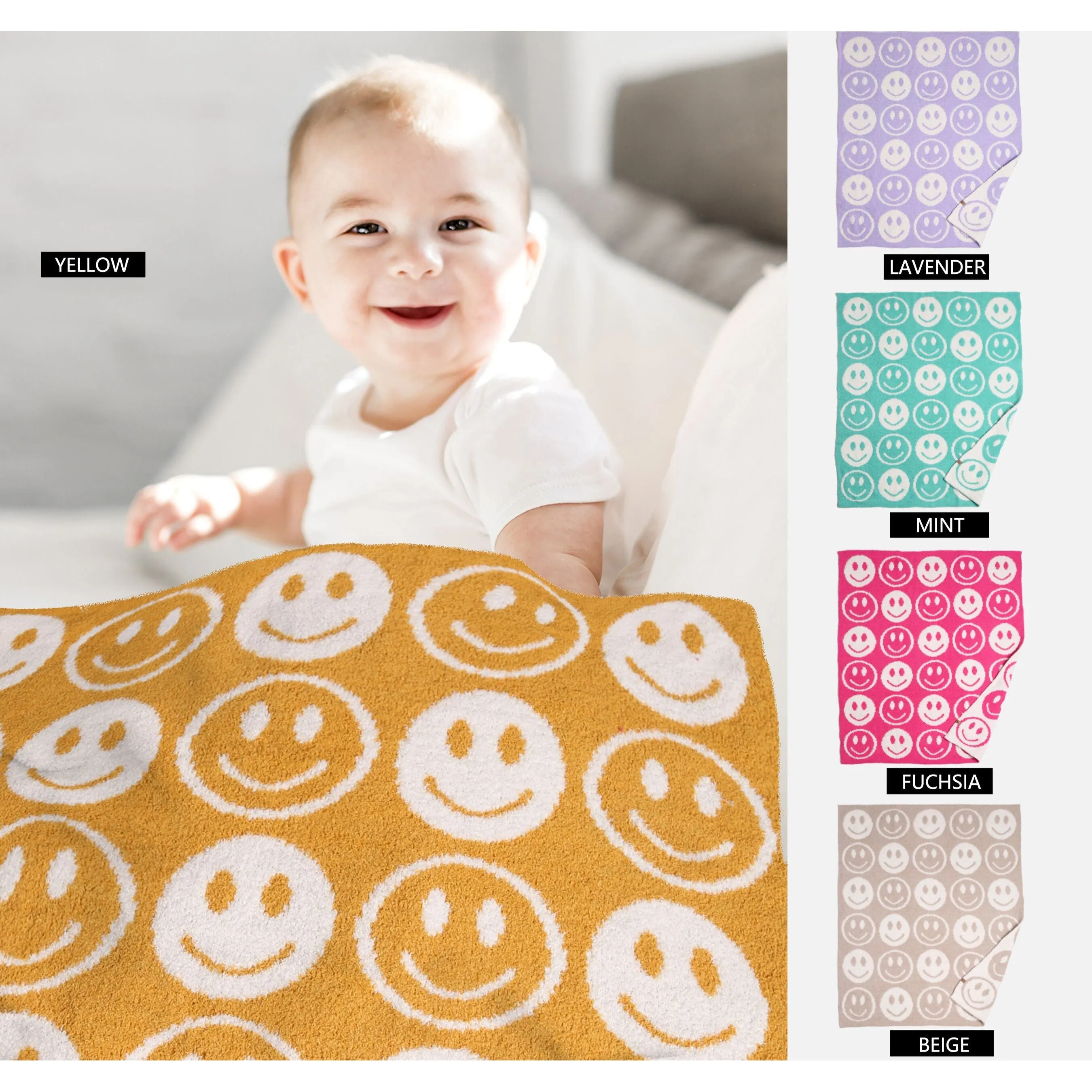 Beige Kids Smiley Throw Blanket
